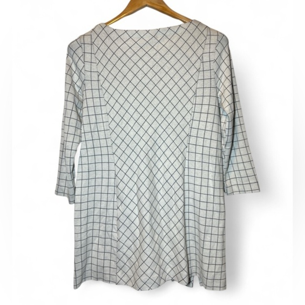 J Jill Ponte Knit Small Petite Black Gray Check 3/4 Sleeve Pullover Tunic - Picture 2 of 6